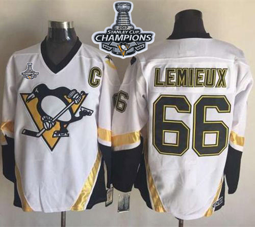 Penguins #66 Mario Lemieux White CCM Throwback Stanley Cup Finals Champions Stitched NHL Jersey - Click Image to Close